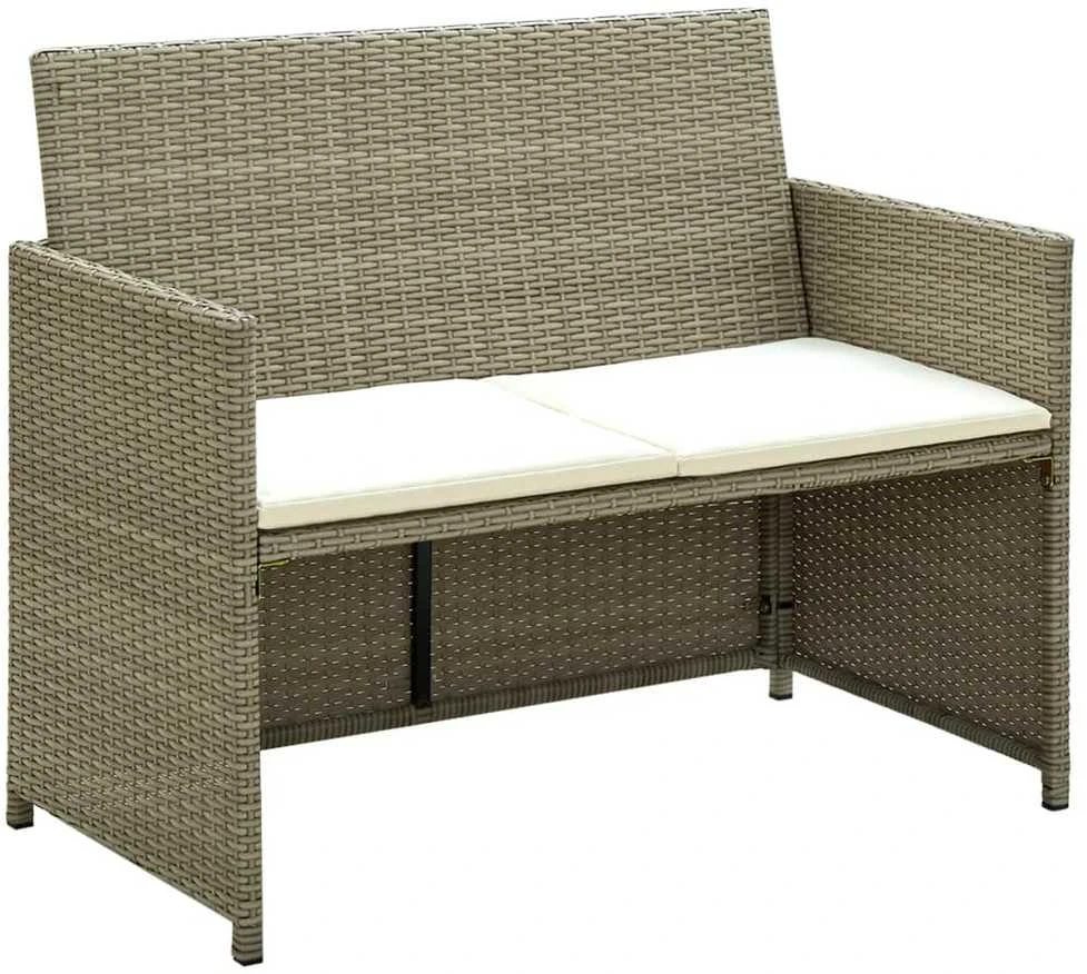 Dvivietė sodo sofa su pagalvėlėmis, kreminė, poliratanas