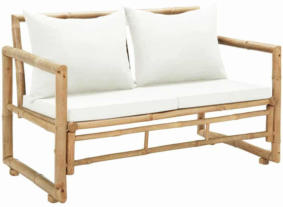Dvivietė sodo sofa su pagalvėlėmis, pilkos spalvos, bambukas