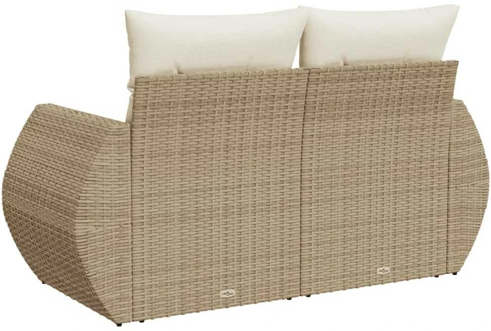 Dvivietė sodo sofa su pagalvėlėmis, smėlio spalvos, poliratanas