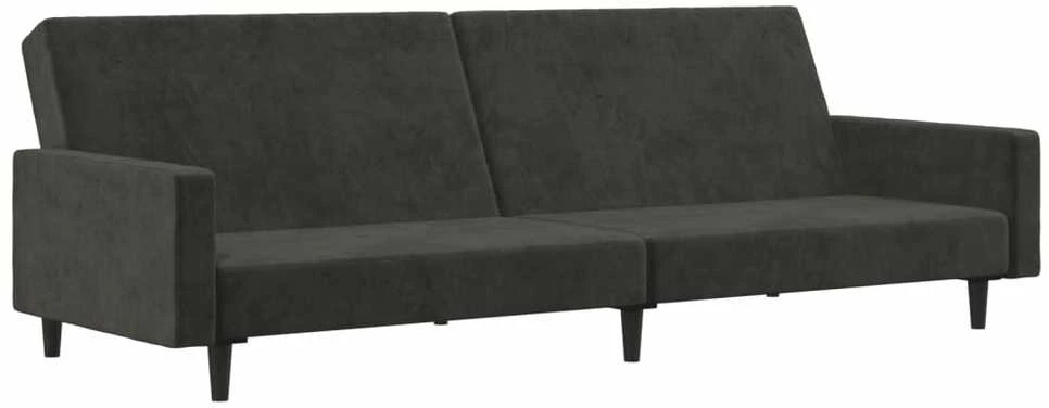 Dvivietė sofa-lova, tamsiai pilkos spalvos, aksomas