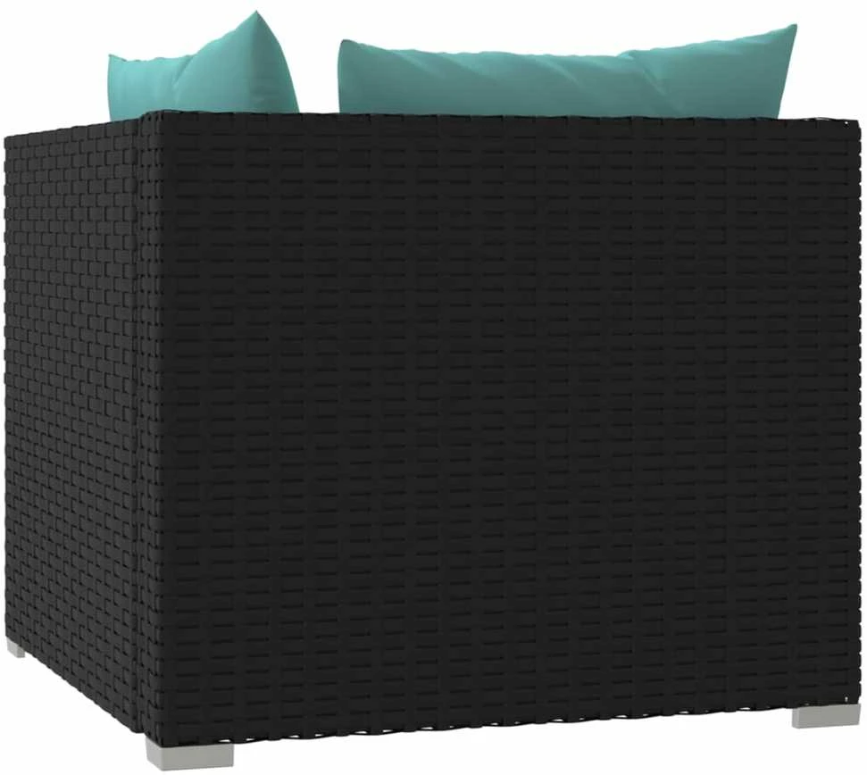 Dvivietė sofa su pagalvėlėmis, juodos spalvos, poliratanas
