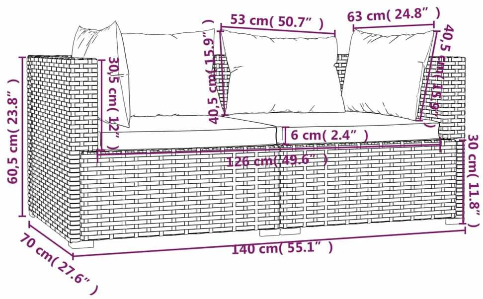 Dvivietė sofa su pagalvėlėmis, juodos spalvos, poliratanas