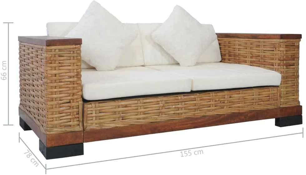 Dvivietė sofa su pagalvėlėmis, rudos sp., natūralus ratanas