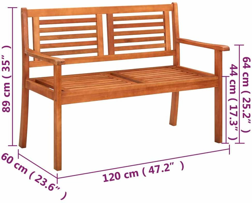 Dvivietis sodo suoliukas su pagalvėle, 120cm, eukalipto masyvas
