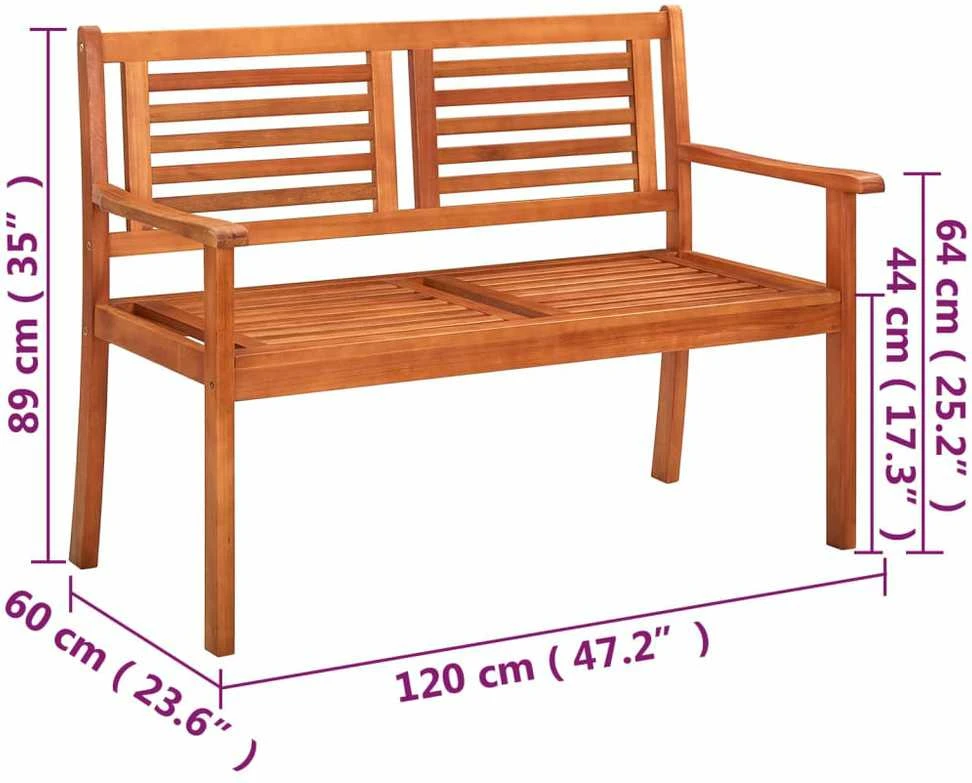 Dvivietis sodo suoliukas su pagalvėle, 120cm, eukalipto masyvas