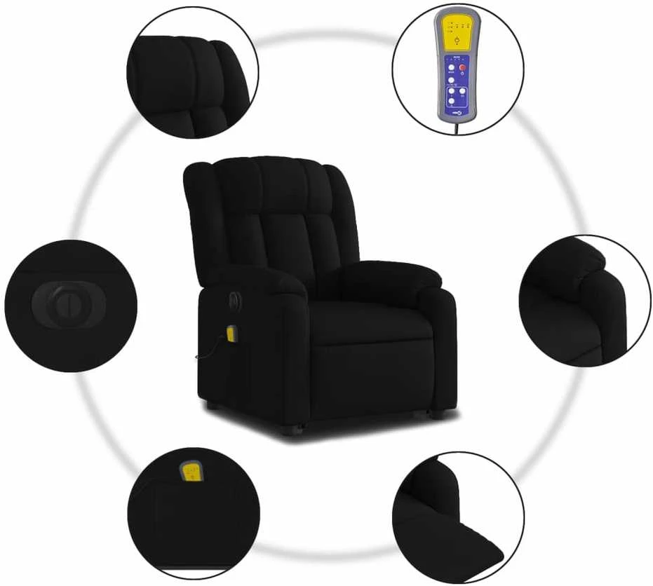 Fotelis Atsistojantis elektrinis masažinis krėslas, juodas, audinys
