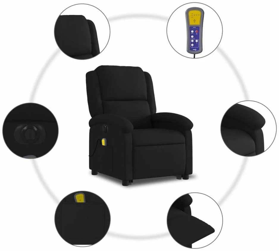 Fotelis Atsistojantis elektrinis masažinis krėslas, juodas, audinys