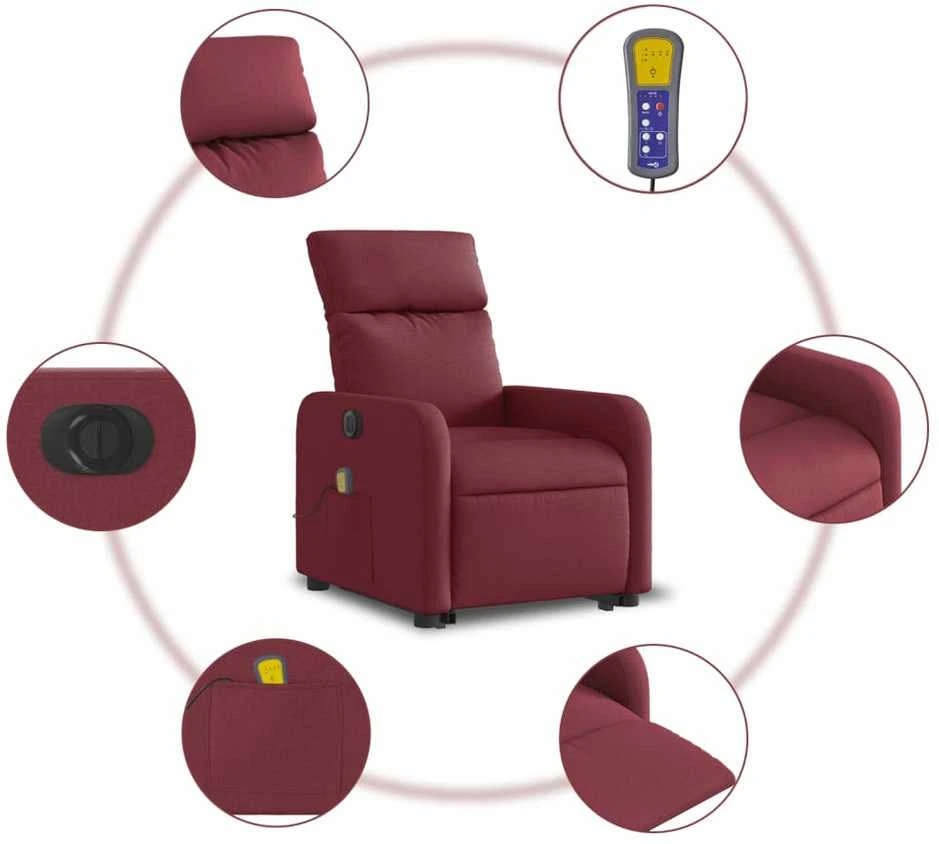 Fotelis Atsistojantis elektrinis masažinis krėslas, vyno, audinys