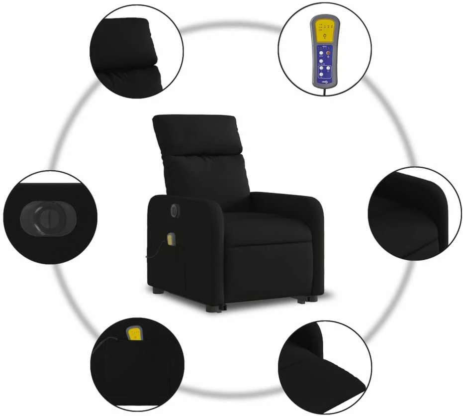 Fotelis Atsistojantis elektrinis masažinis krėslas, juodas, audinys