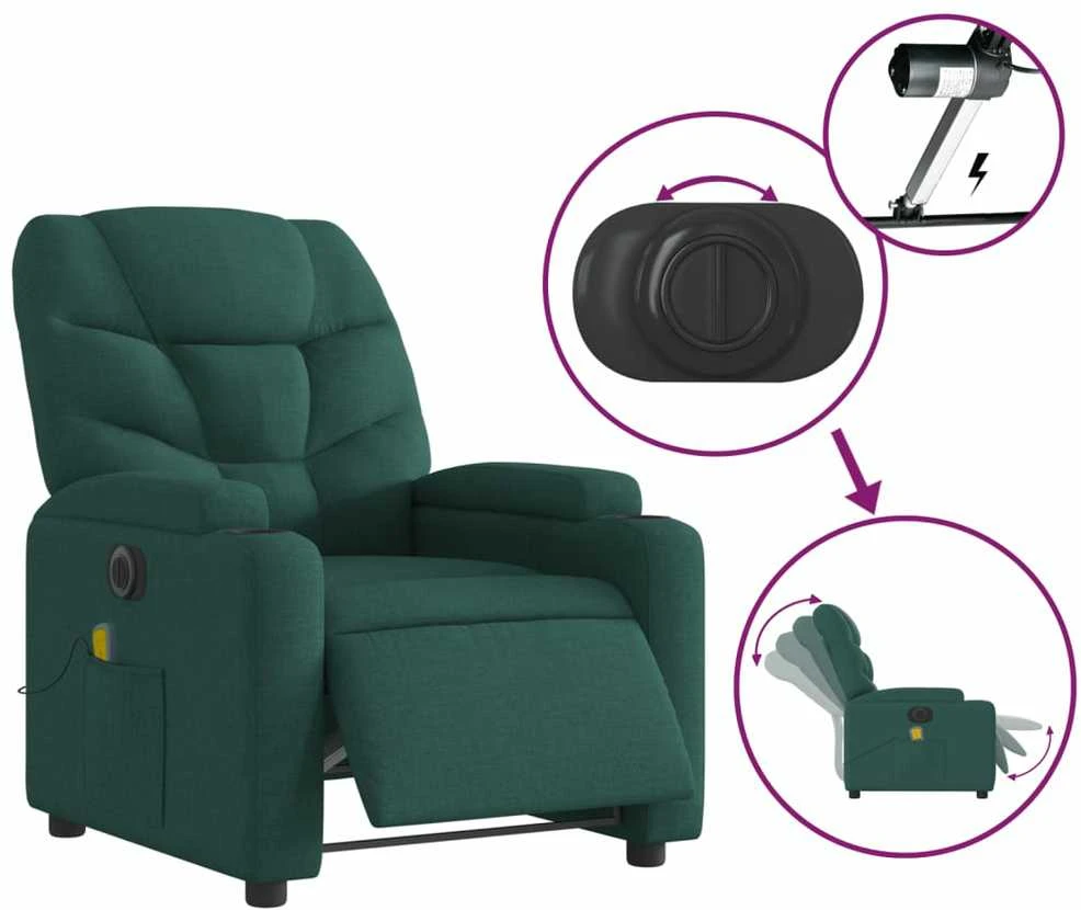 Fotelis Elektrinis masažinis krėslas, tamsiai žalias, audinys