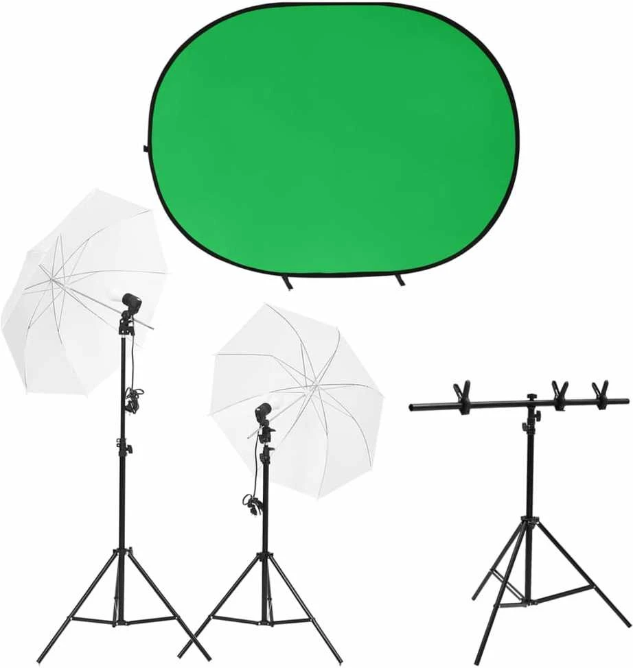 Fotostudijos rinkinys su apšvietimo rinkiniu ir fonu