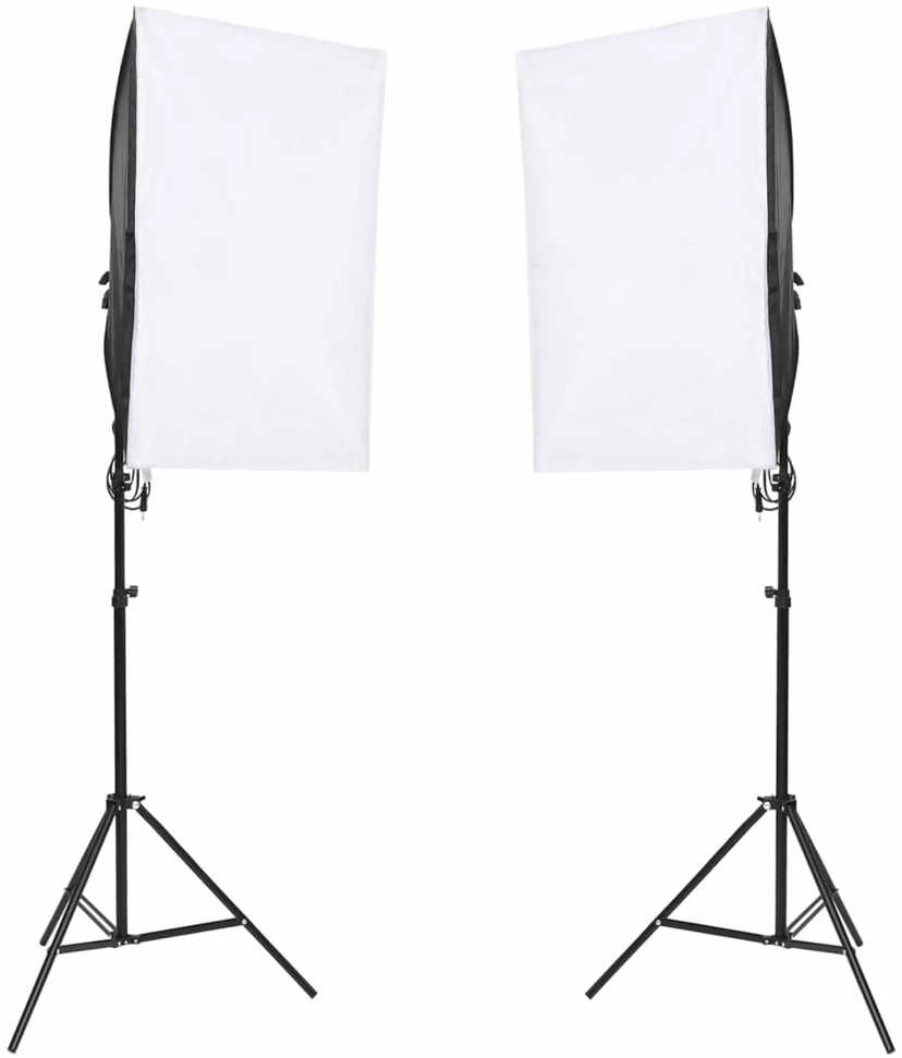Fotostudijos rinkinys su apšvietimo rinkiniu ir fonu