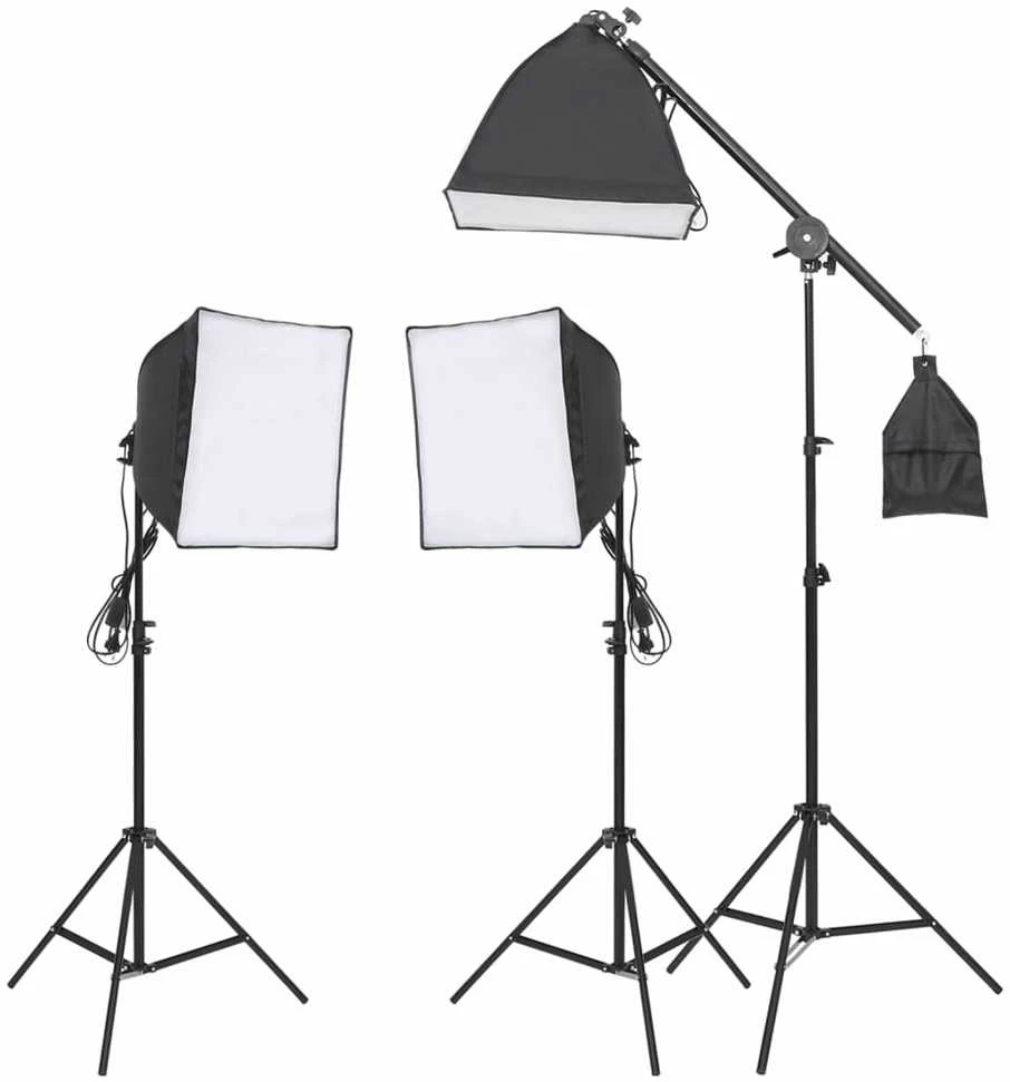 Fotostudijos rinkinys su šviestuvais, fonu ir reflektoriumi