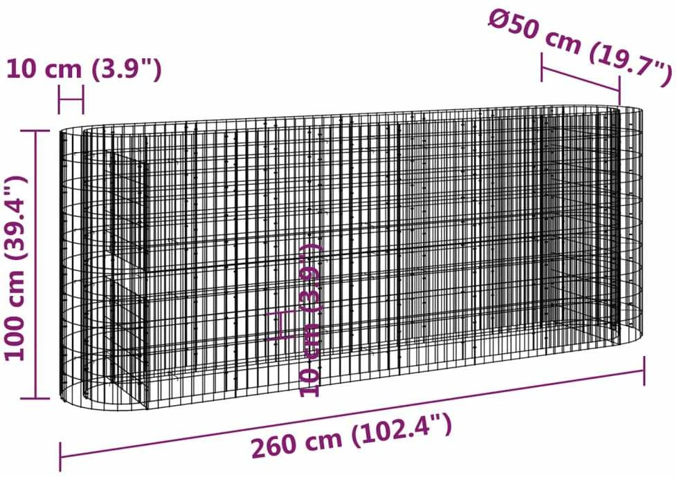 Gabiono lovelis, 260x50x100cm, galvanizuota geležis, aukštas