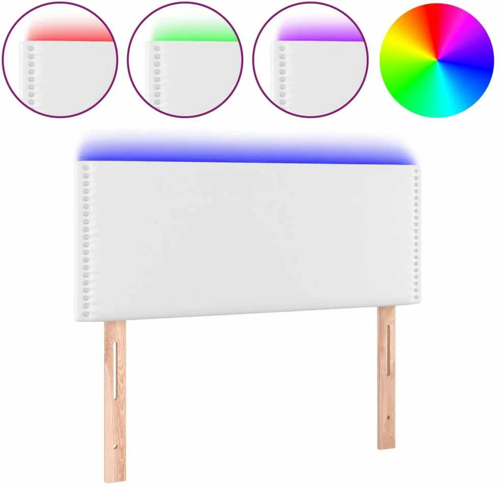 Galvūgalis su LED, baltos spalvos, 100x5x78/88cm, dirbtinė oda