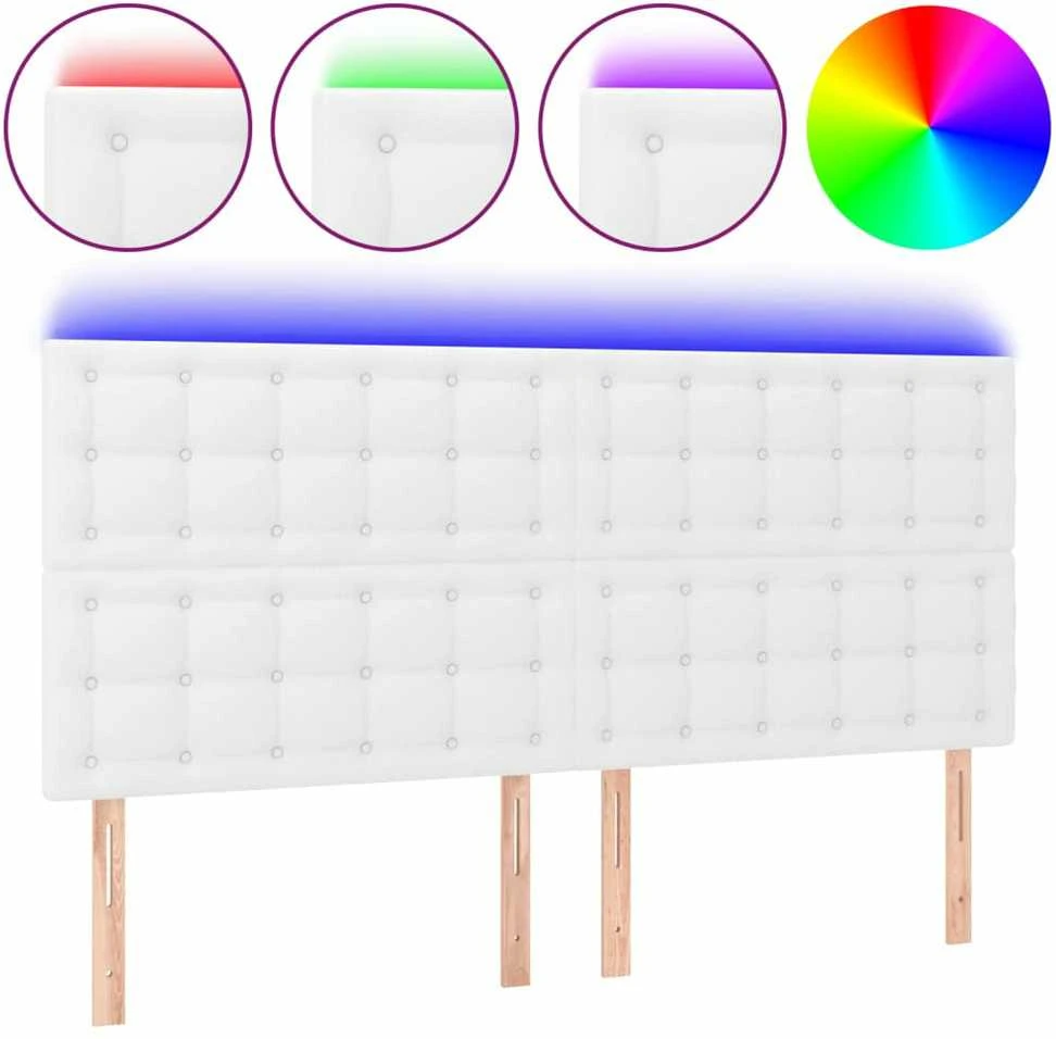 Galvūgalis su LED, baltos spalvos, 180x5x118/128cm dirbtinė oda