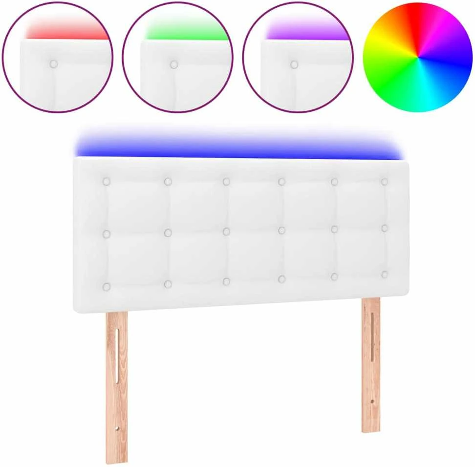 Galvūgalis su LED, baltos spalvos, 90x5x78/88cm, dirbtinė oda