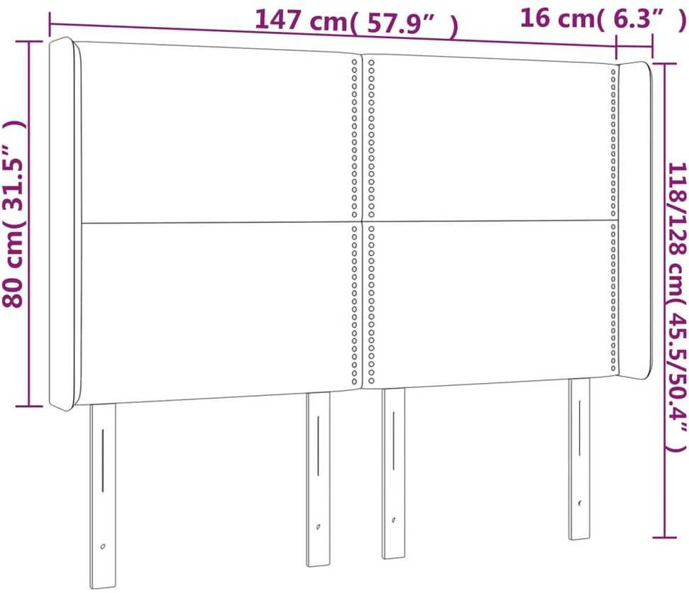 Galvūgalis su LED, juodos spalvos, 147x16x118/128cm, aksomas