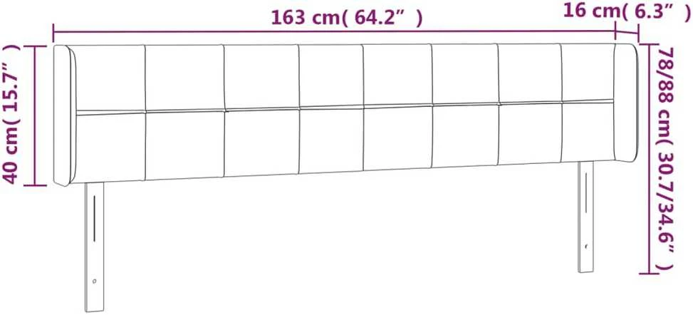 Galvūgalis su LED, juodos spalvos, 163x16x78/88cm, aksomas