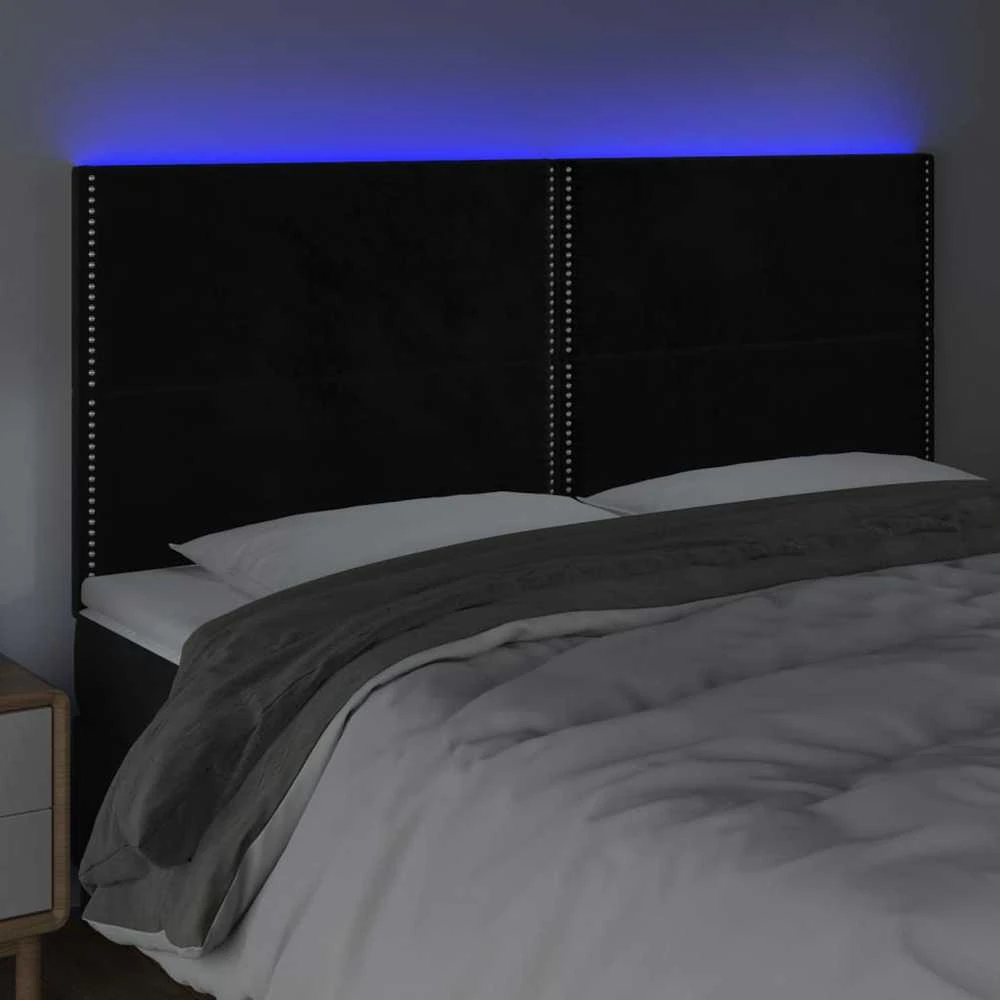 Galvūgalis su LED, juodos spalvos, 200x5x118/128cm, aksomas