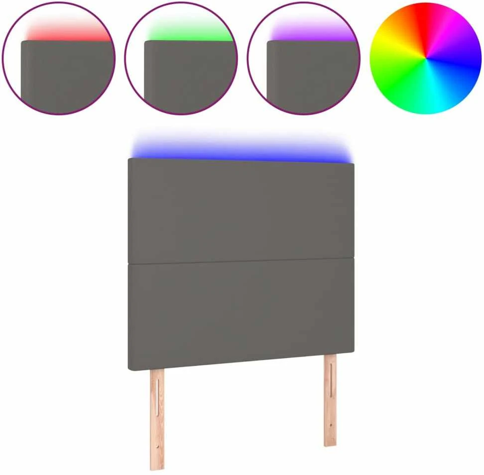 Galvūgalis su LED, pilkas, 100x5x118/128cm, dirbtinė oda