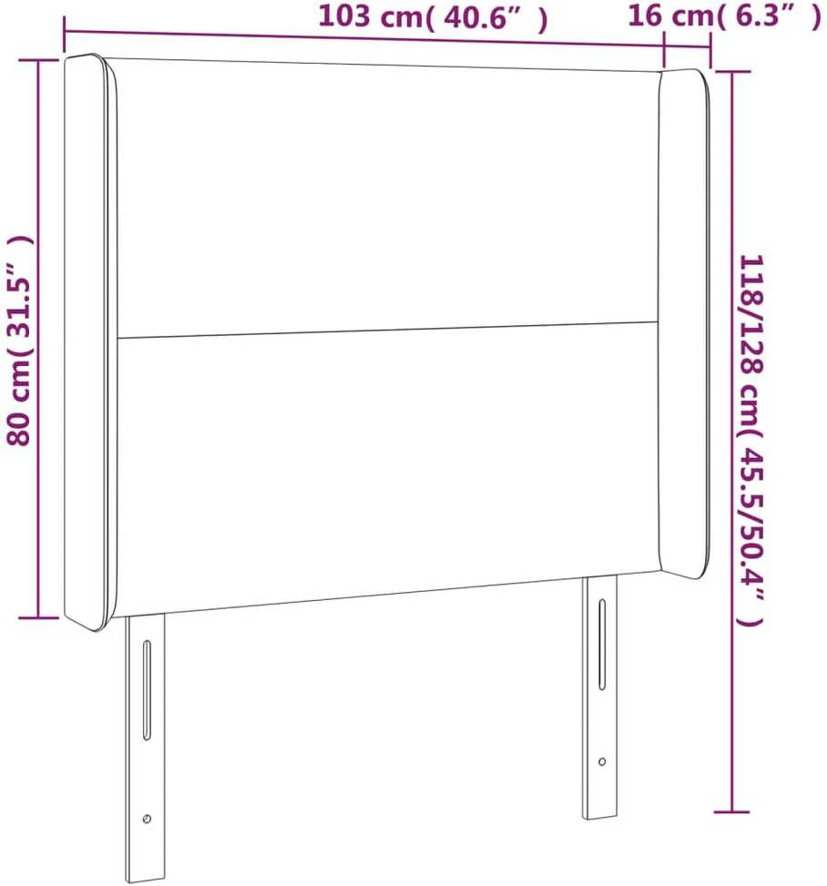Galvūgalis su LED, šviesiai pilkas, 103x16x118/128cm, aksomas