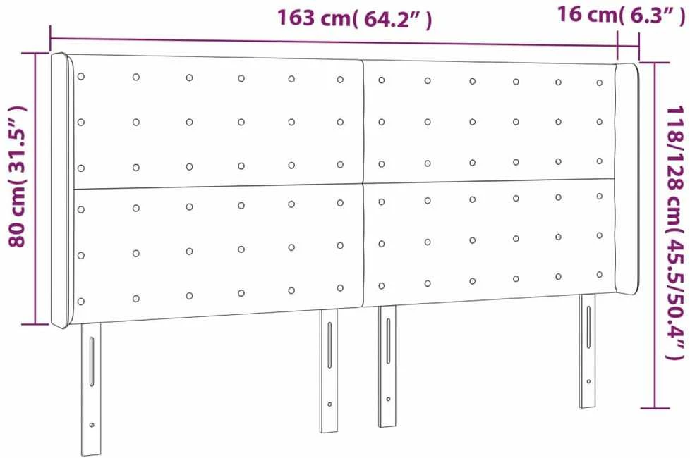Galvūgalis su LED, šviesiai pilkas, 163x16x118/128cm, aksomas