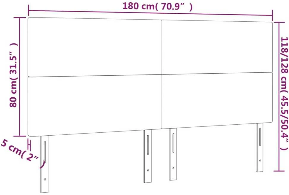 Galvūgalis su LED, šviesiai pilkas, 180x5x118/128cm, aksomas