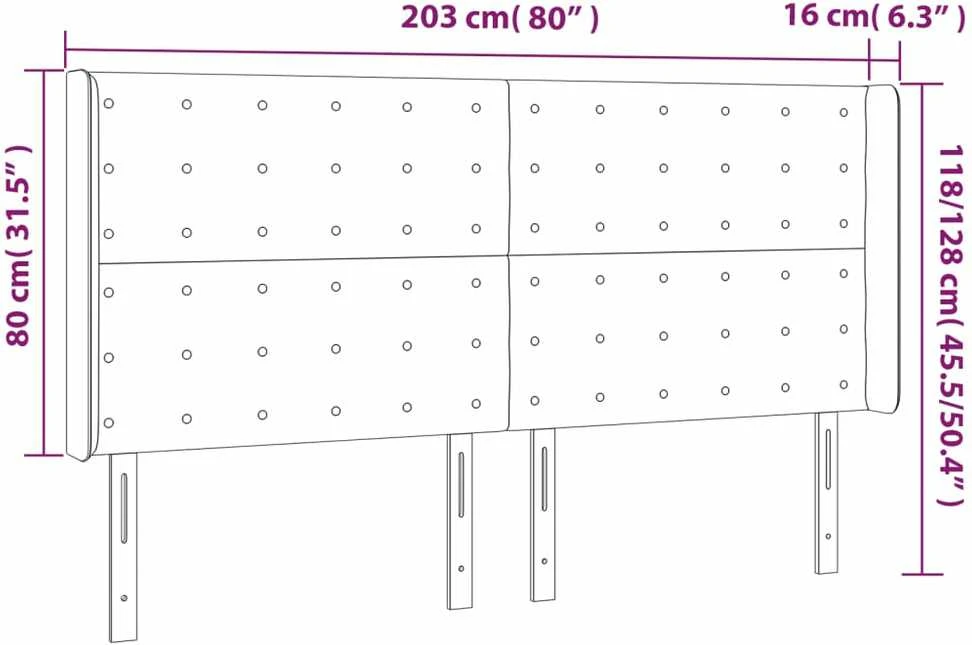 Galvūgalis su LED, šviesiai pilkas, 203x16x118/128cm, audinys