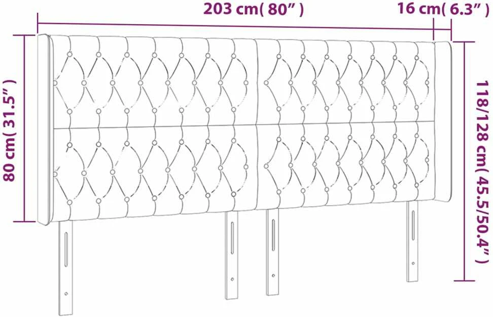 Galvūgalis su LED, šviesiai pilkas, 203x16x118/128cm, audinys