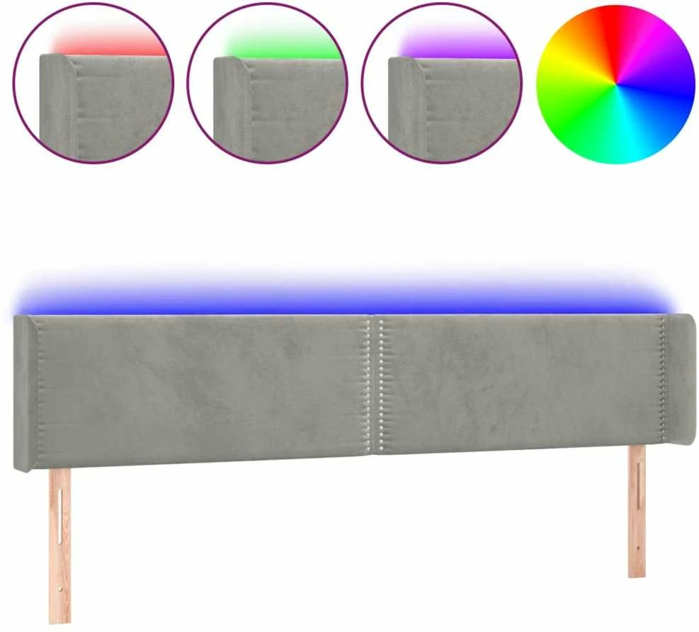 Galvūgalis su LED, šviesiai pilkas, 203x16x78/88cm, aksomas