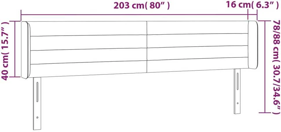 Galvūgalis su LED, šviesiai pilkas, 203x16x78/88cm, aksomas