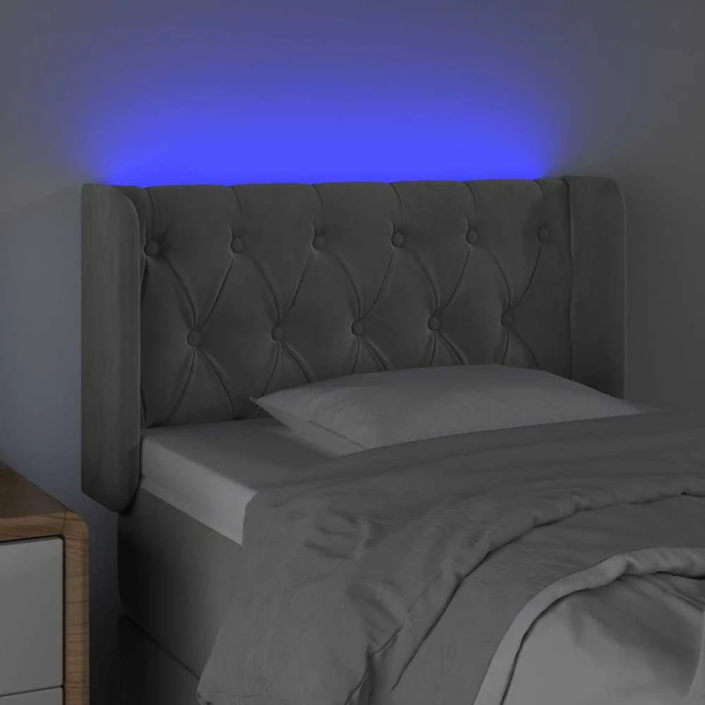 Galvūgalis su LED, šviesiai pilkas, 83x16x78/88cm, aksomas