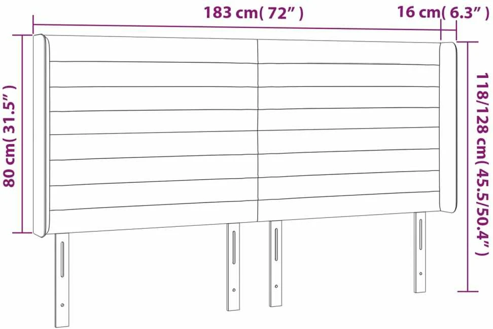 Galvūgalis su LED, tamsiai pilkas, 183x16x118/128cm, audinys
