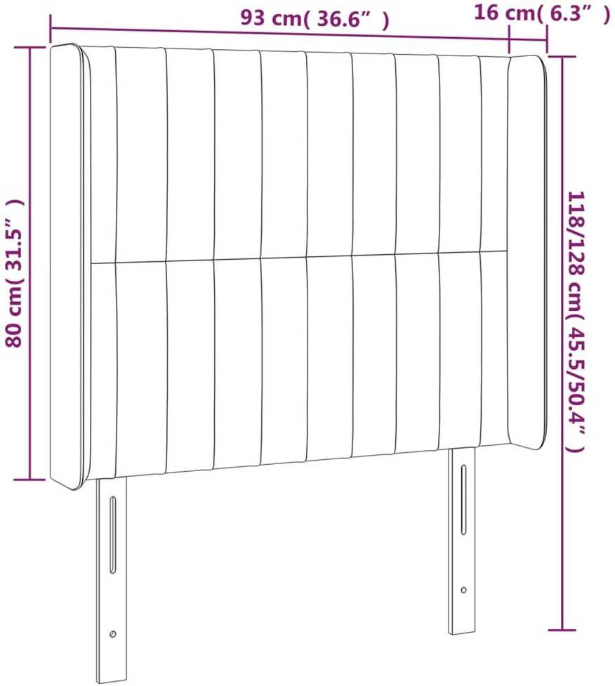 Galvūgalis su LED, tamsiai pilkas, 93x16x118/128cm, aksomas
