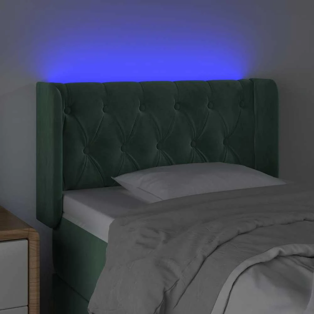 Galvūgalis su LED, tamsiai žalias, 83x16x78/88cm, aksomas