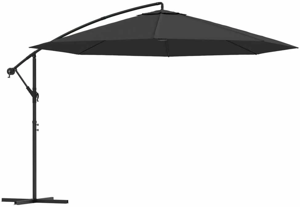 Gembinis sodo skėtis su aliuminiu stulpu, juodas, 350cm