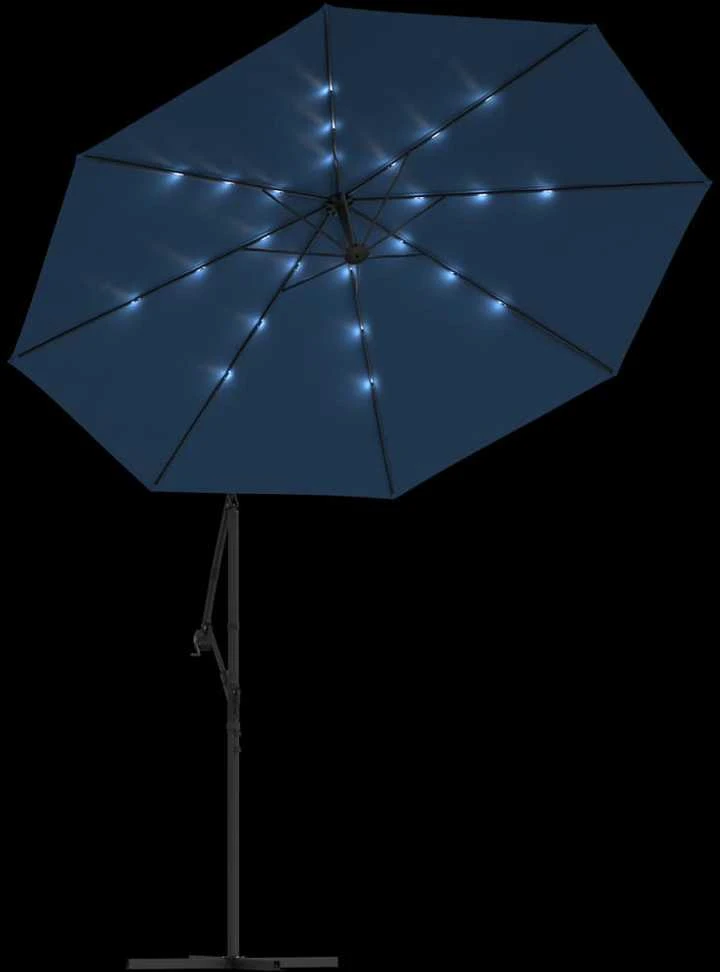 Gembinis skėtis su LED ir plieniniu stulpu, mėlynas, 300cm