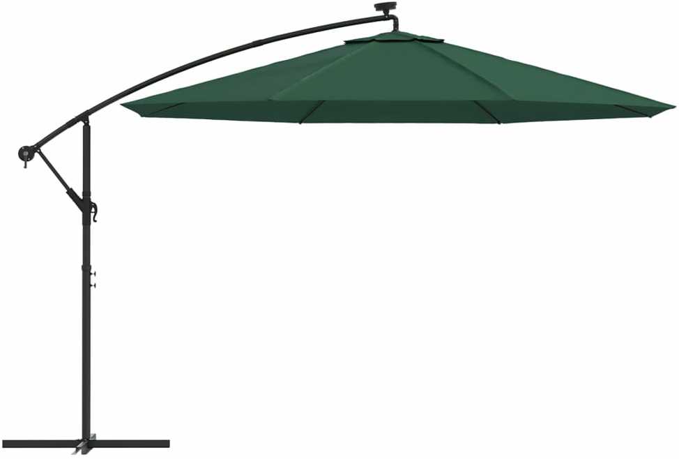 Gembinis skėtis su LED ir metaliniu stulpu, žalias, 350cm