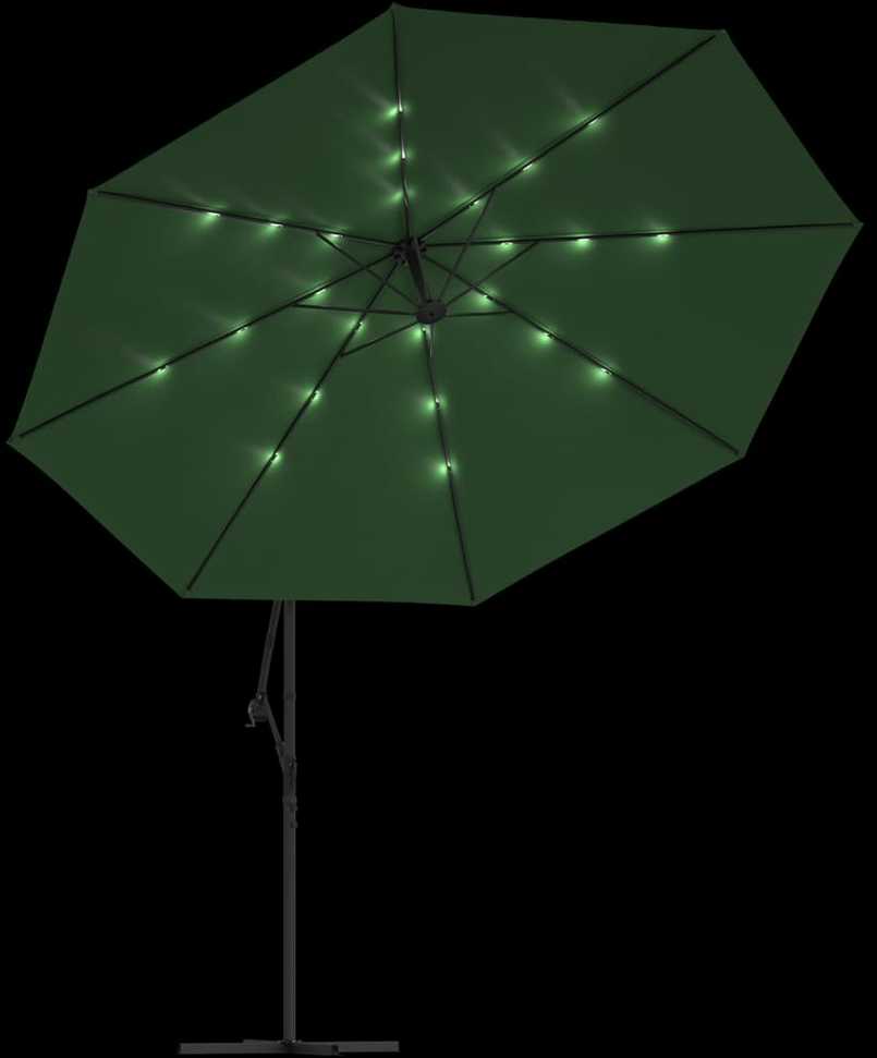 Gembinis skėtis su LED ir metaliniu stulpu, žalias, 350cm