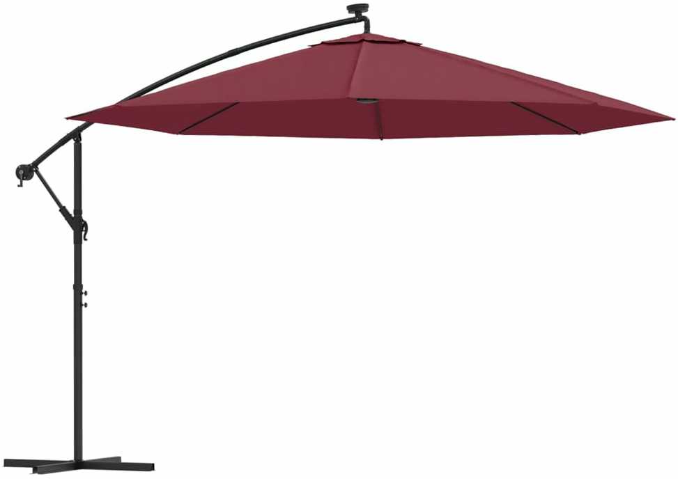 Gembinis sodo skėtis nuo saulės su LED, tamsiai raudonas, 350cm