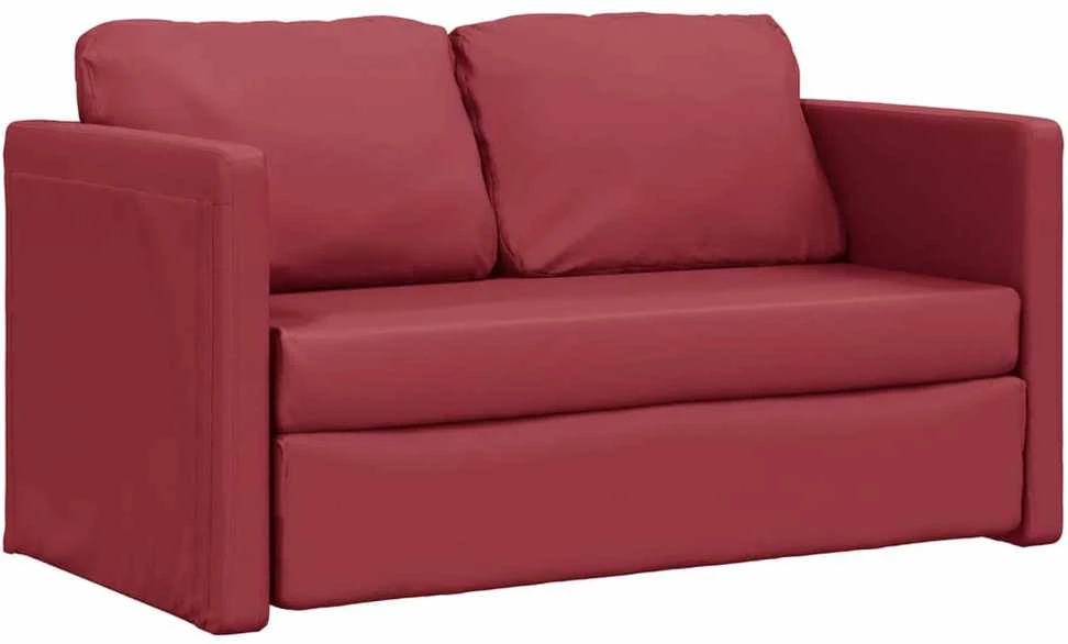 Grindų sofa-lova, 2-1, vyno, 112x174x55cm, dirbtinė oda