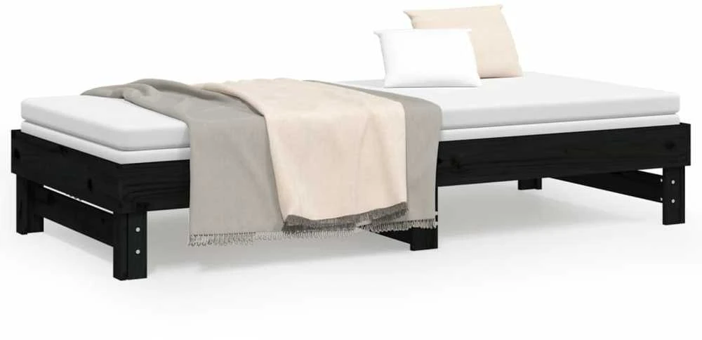 Ištraukiama lova, juoda, 2x(80x200)cm, pušies medienos masyvas