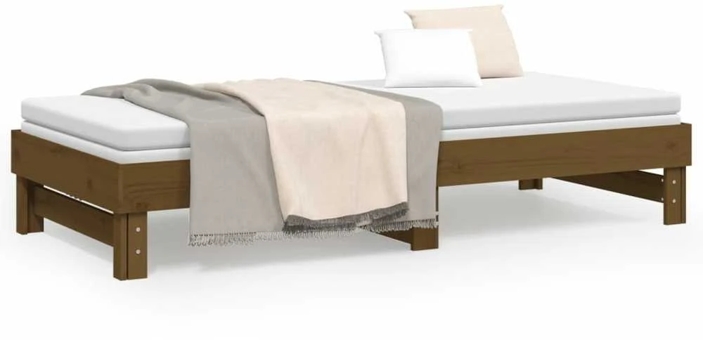 Ištraukiama lova, medaus ruda, 2x(100x200)cm, pušies masyvas