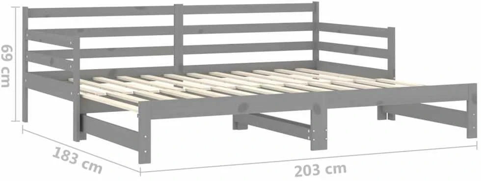 Ištraukiama lova, pilka, 2x(90x200)cm, pušies medienos masyvas