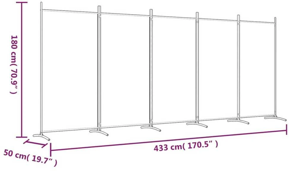 Kambario pertvara, 5 dalių, antracito, 433x180cm, audinys
