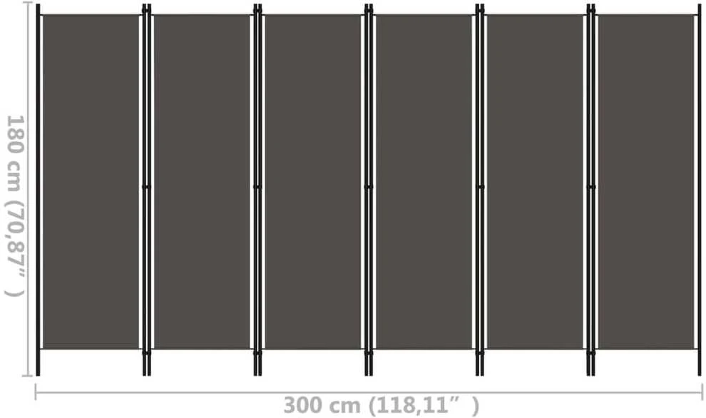 Kambario pertvara, 6 dalių, antracito spalvos, 300x180cm