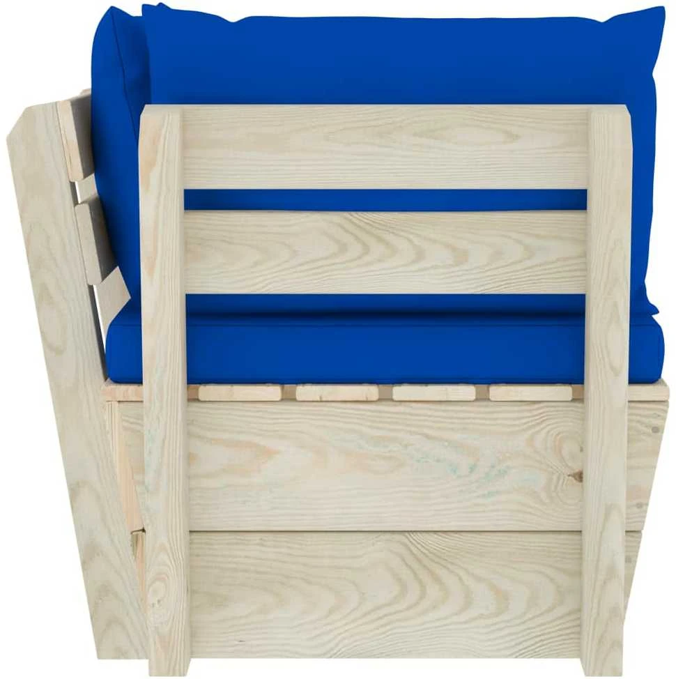 Kampinė sodo sofa iš palečių su pagalvėlėmis, impregnuota eglė