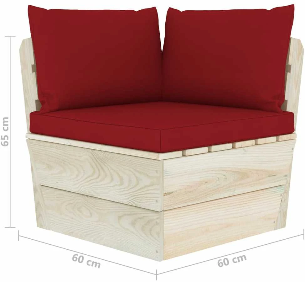 Kampinė sodo sofa iš palečių su pagalvėlėmis, impregnuota eglė