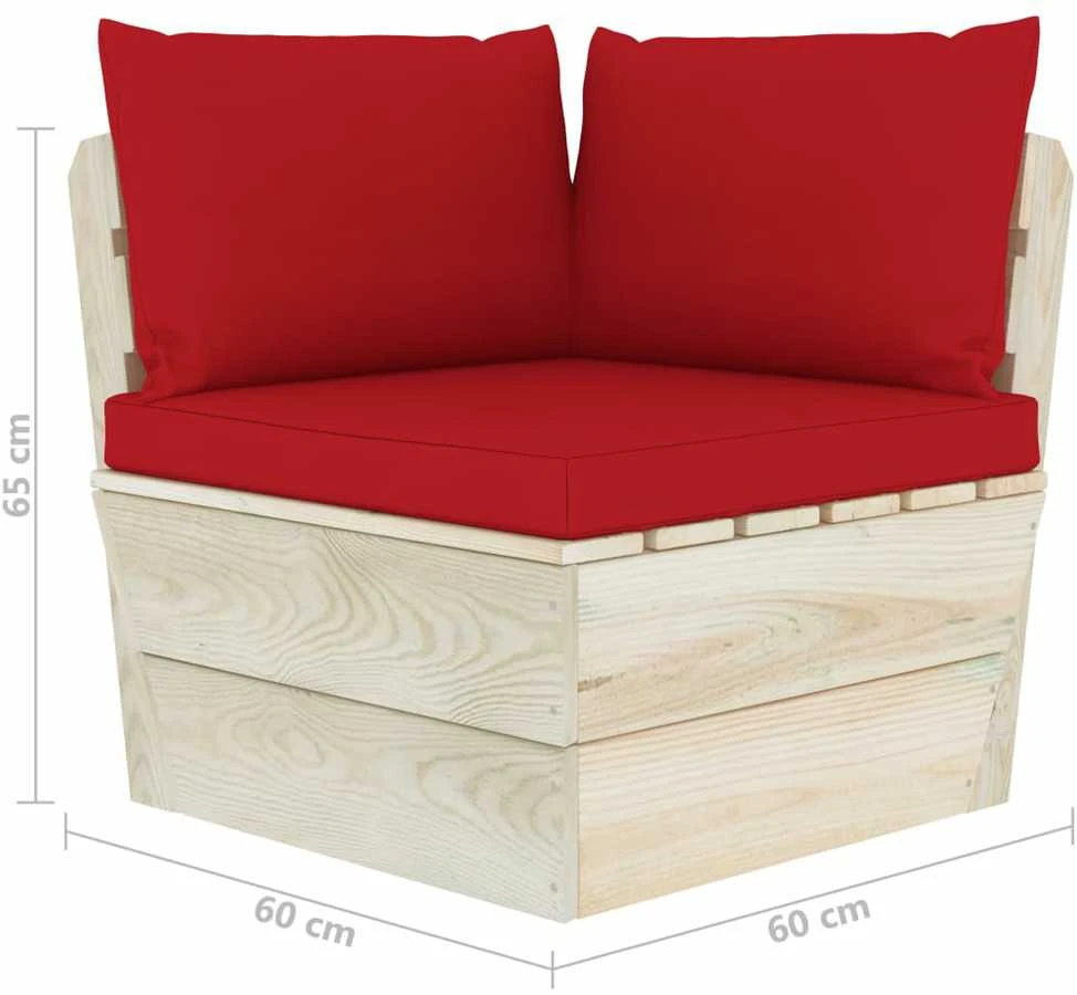 Kampinė sodo sofa iš palečių su pagalvėlėmis, impregnuota eglė